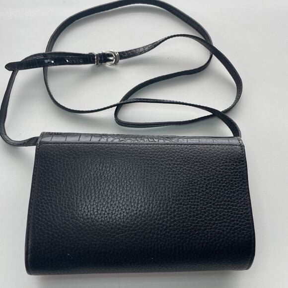BRIGHTON Black Leather Organizer Wallet Crossbody Croc-embossed Elegant Western - Picture 8 of 15